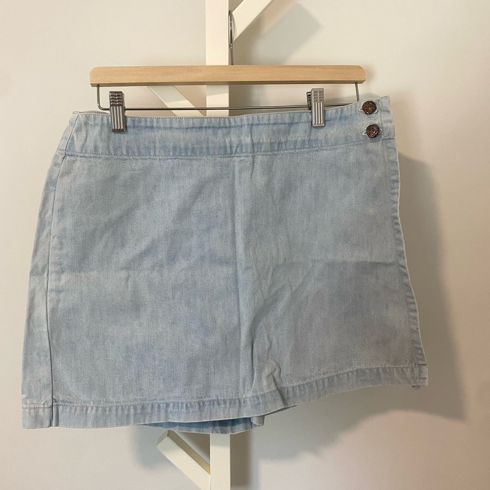 Light Blue Denim Skort with Button Detail